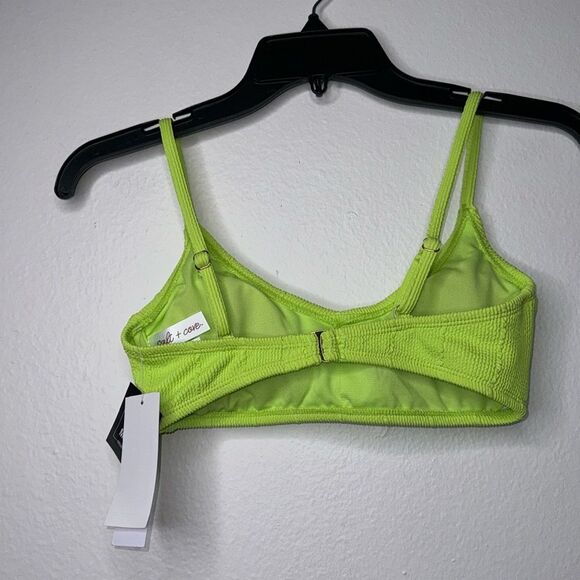 SALT + COVE Popcorn-Rib Bralette Bikini Top in Lime Size Small - Picture 3 of 6